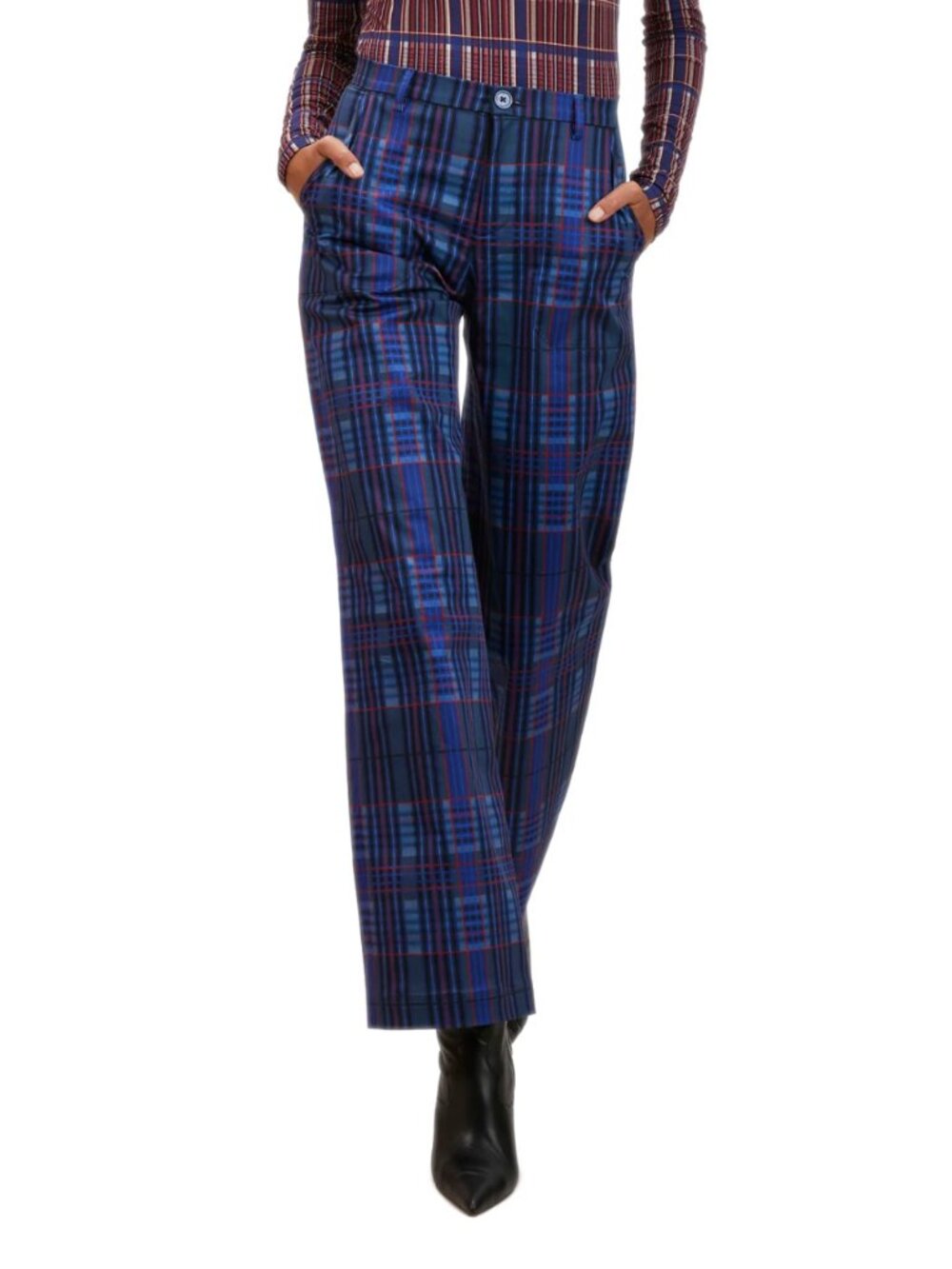THE KIT Tracee Pant Iris Plaid Wide Leg Organic Cotton Size 12 (FITS 10!!!)